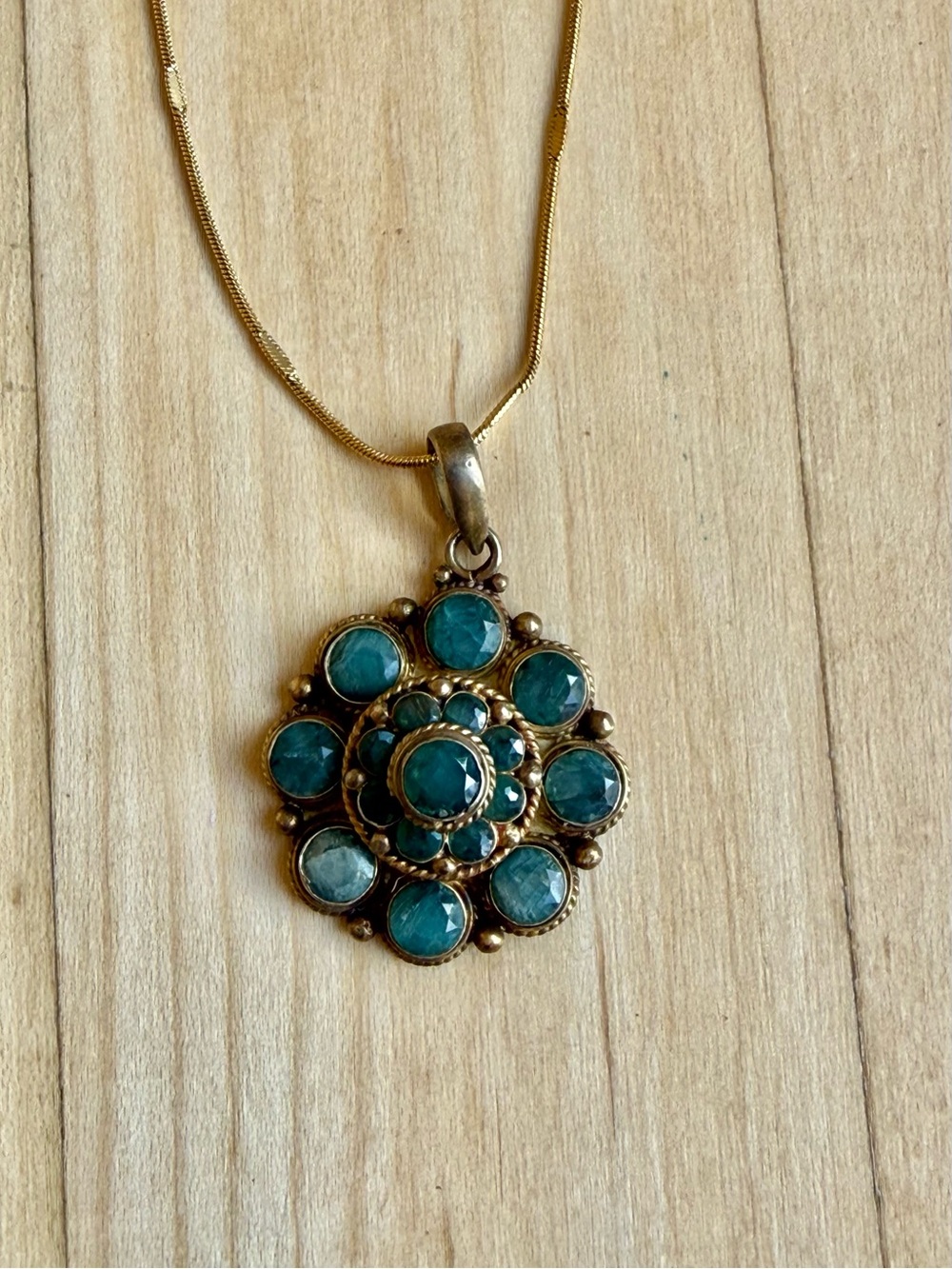 Gold-Tone Pendant Necklace with Teal Gemstone Accents from Tara Mandala